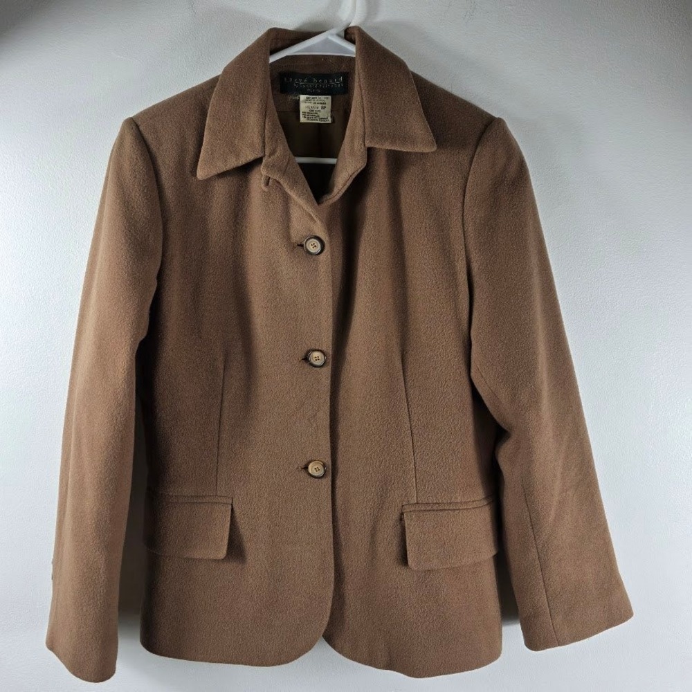 Petite 8P Harve Benard by Bernard Hutzelman Brown Wool/‎ Cashmere Blazer Jacket